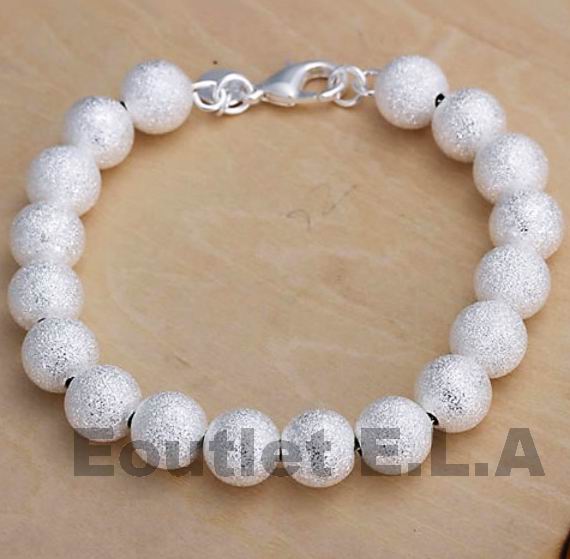 10MM MATT SILVER BALL BRACELET-20cm